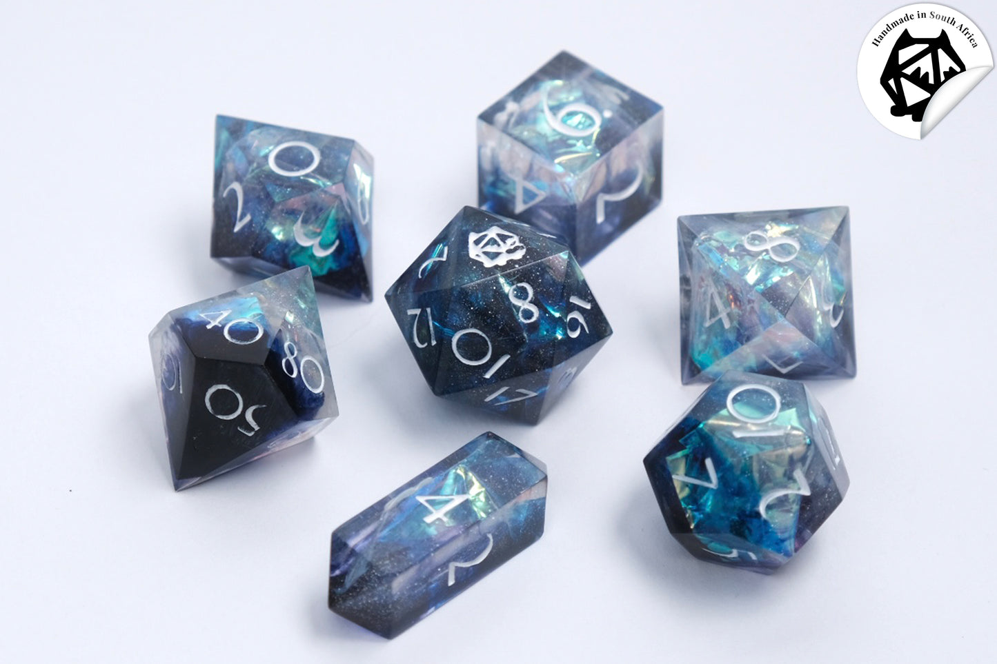 Megaera - Premium Handmade Blue/Purple Resin Polyhedral Tabletop Roleplaying Dice Set