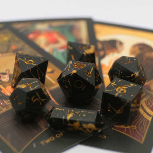 Souls Reflection - Gold and Black Handmade Resin Polyhedral Tabletop Roleplaying Dice Set
