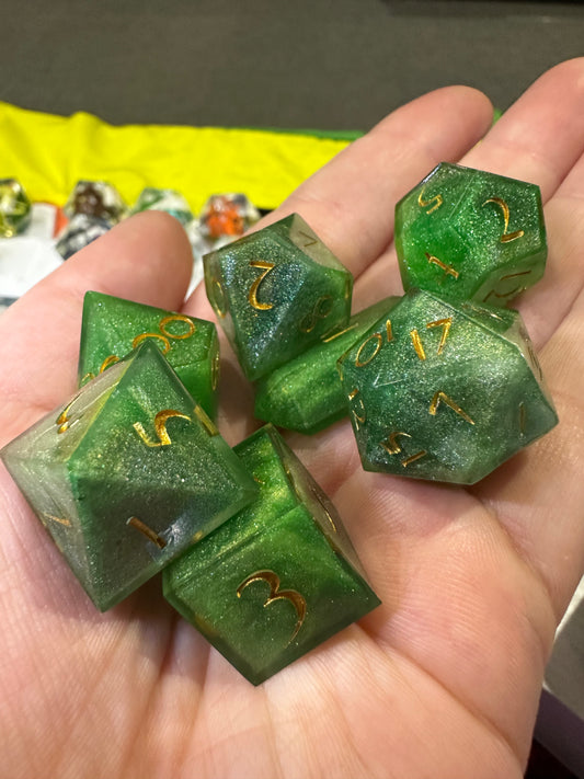 Artemis - Green Handmade Resin Polyhedral Tabletop Roleplaying Dice Set